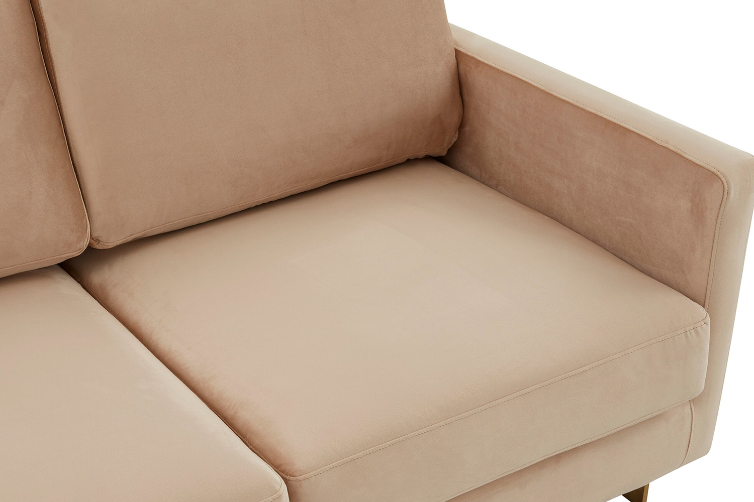 LeisureMod Lincoln Velvet Sofa with Gold Frame - Beige