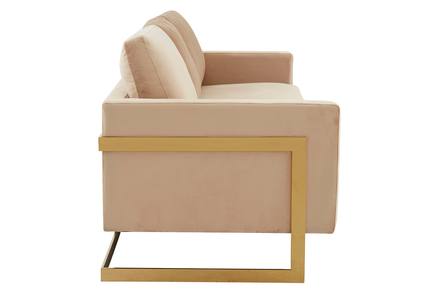LeisureMod Lincoln Velvet Sofa with Gold Frame - Beige