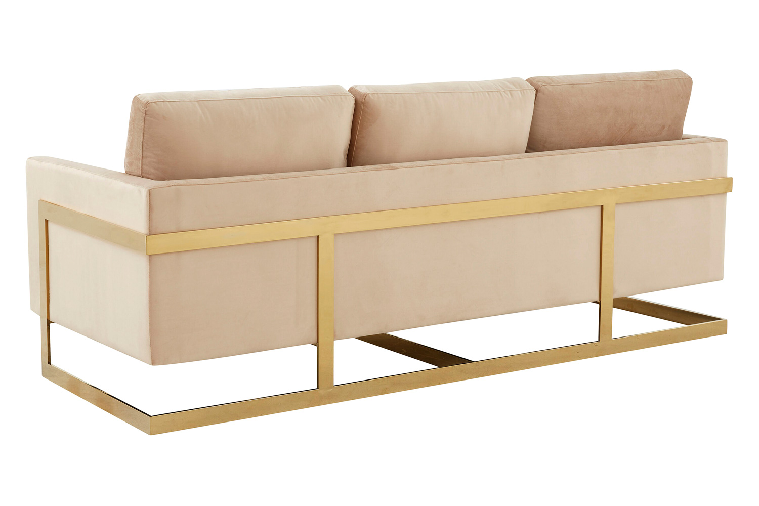 LeisureMod Lincoln Velvet Sofa with Gold Frame - Beige