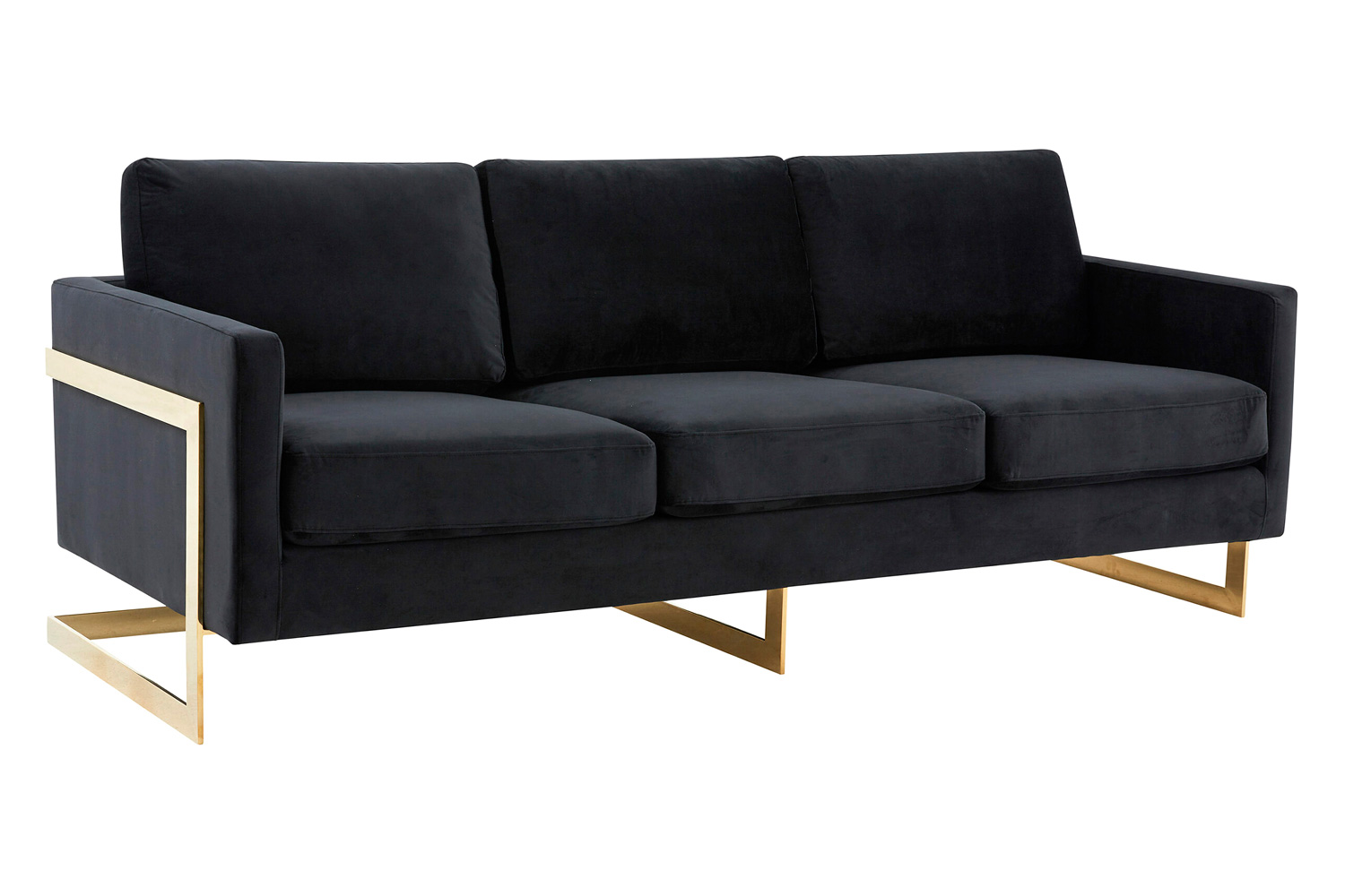 LeisureMod - Lincoln Velvet Sofa with Gold Frame
