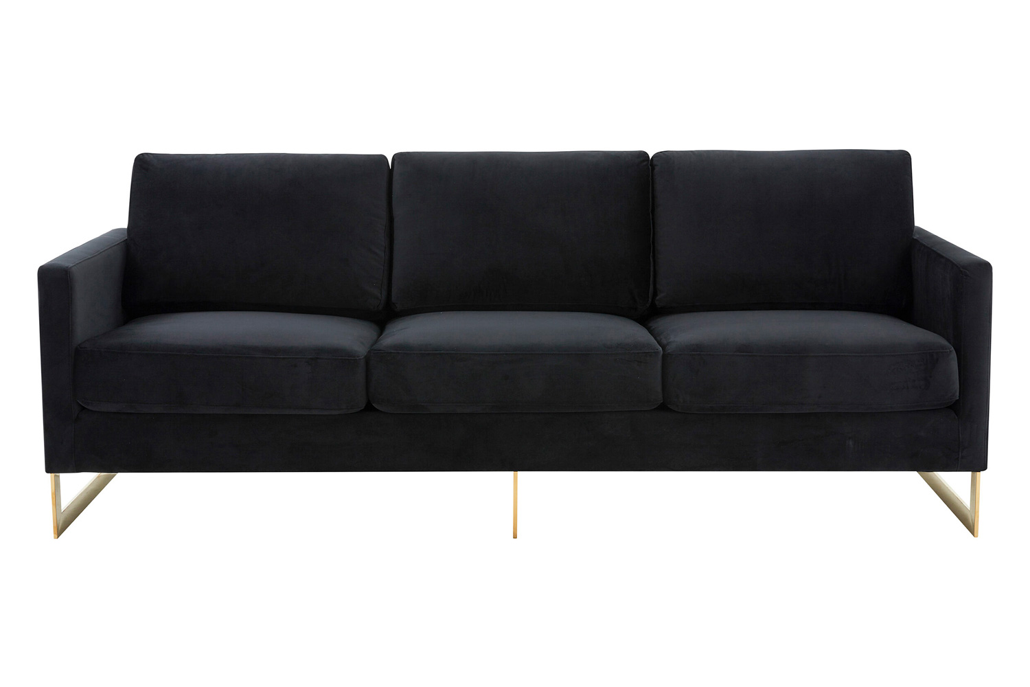 LeisureMod Lincoln Velvet Sofa with Gold Frame - Midnight Black
