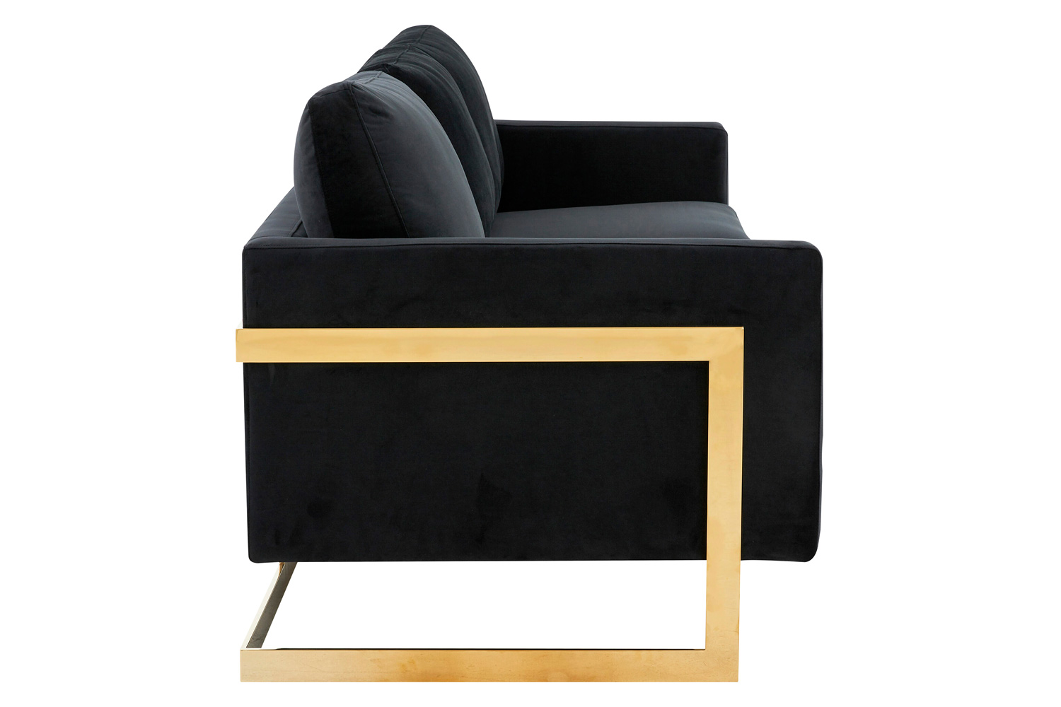LeisureMod Lincoln Velvet Sofa with Gold Frame - Midnight Black
