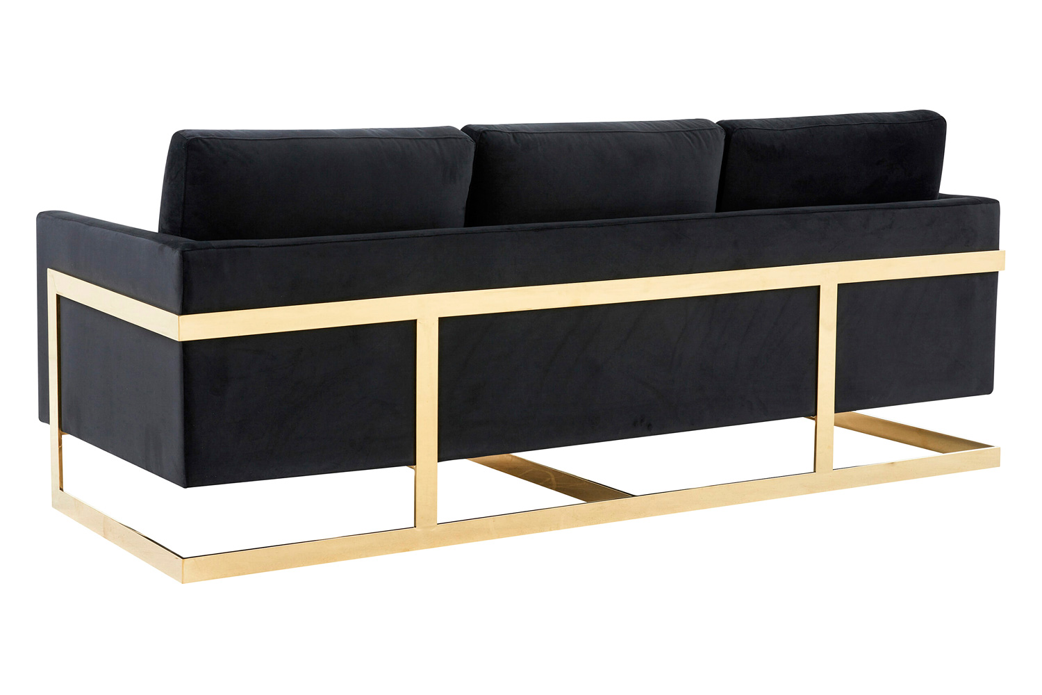 LeisureMod Lincoln Velvet Sofa with Gold Frame - Midnight Black