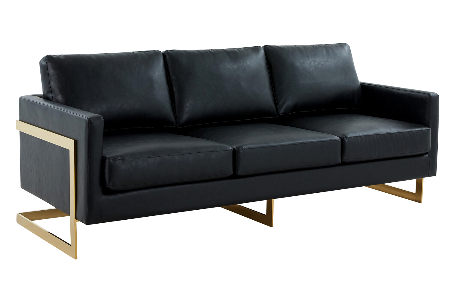 LeisureMod - Lincoln Velvet Sofa with Gold Frame