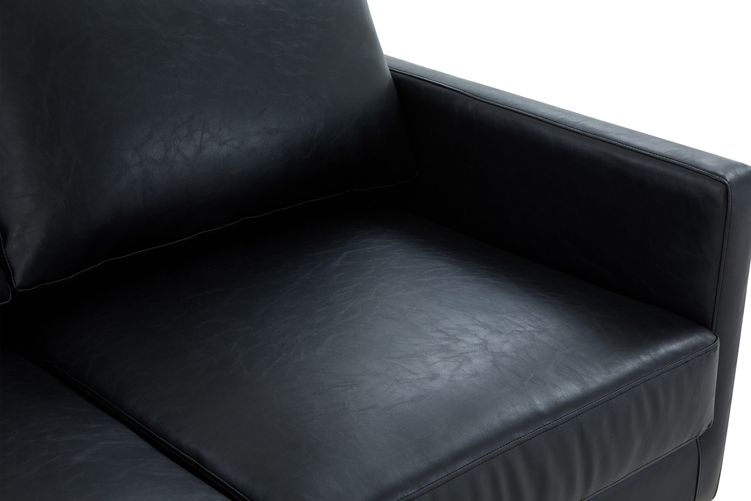 LeisureMod Lincoln Leather Sofa with Gold Frame - Black