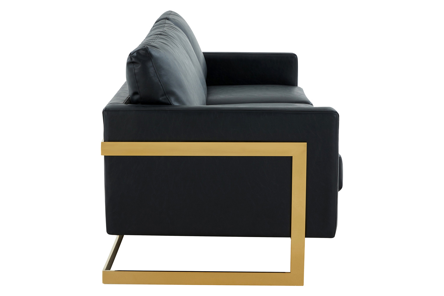 LeisureMod Lincoln Leather Sofa with Gold Frame - Black
