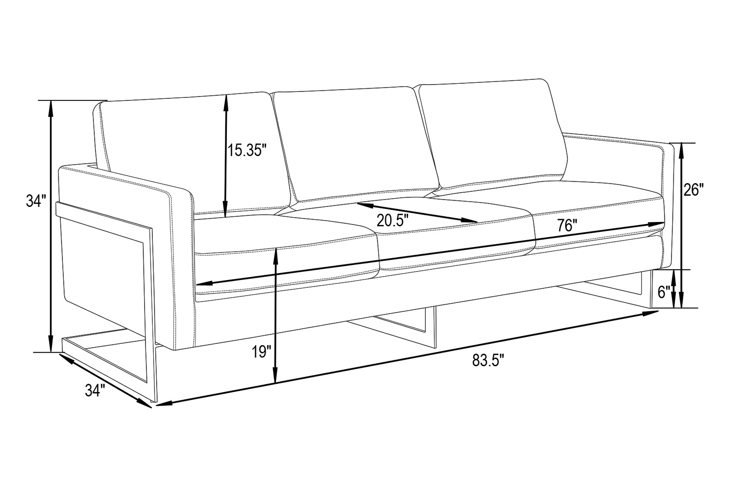 LeisureMod Lincoln Leather Sofa with Gold Frame - Cognac/Tan