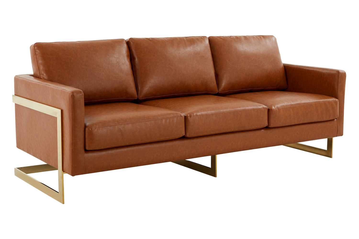 LeisureMod - Lincoln Velvet Sofa with Gold Frame