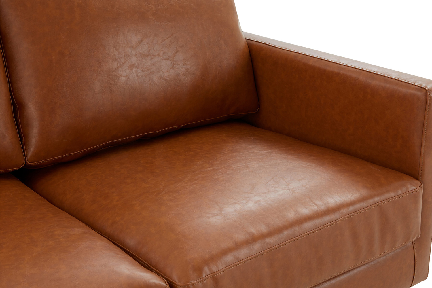 LeisureMod Lincoln Leather Sofa with Gold Frame - Cognac/Tan