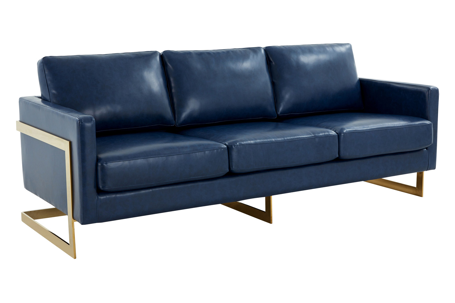 LeisureMod - Lincoln Velvet Sofa with Gold Frame