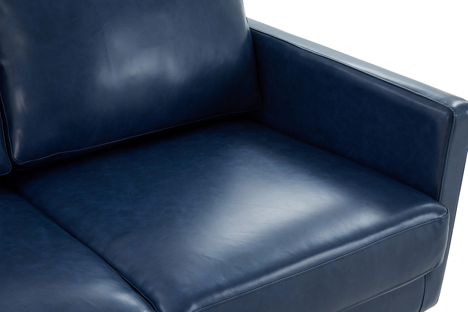 LeisureMod Lincoln Leather Sofa with Gold Frame - Navy Blue