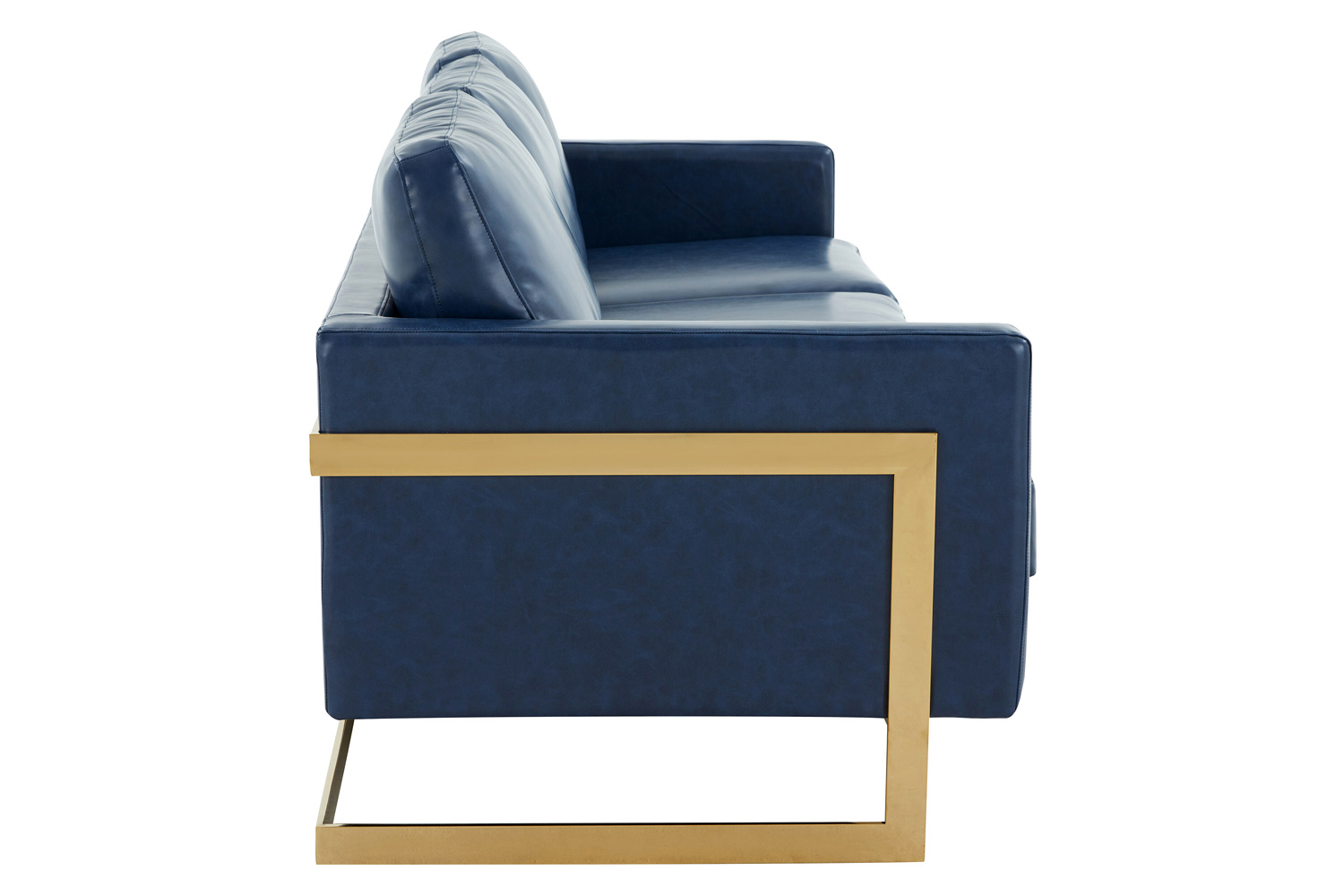 LeisureMod Lincoln Leather Sofa with Gold Frame - Navy Blue