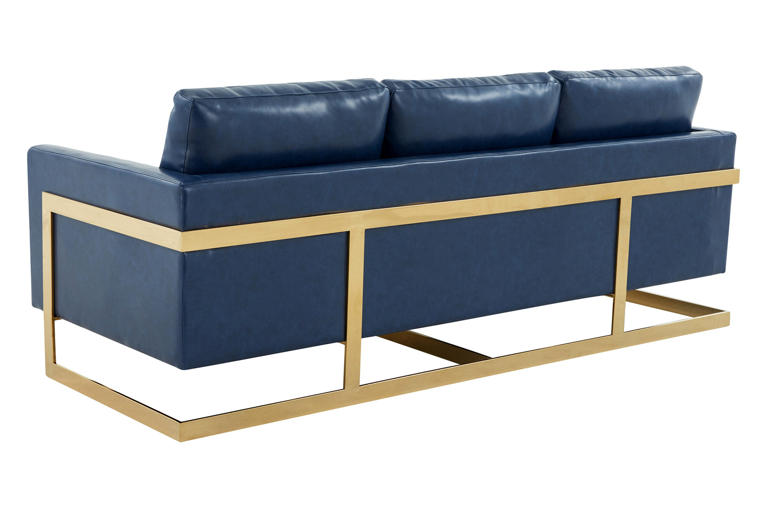LeisureMod Lincoln Leather Sofa with Gold Frame - Navy Blue