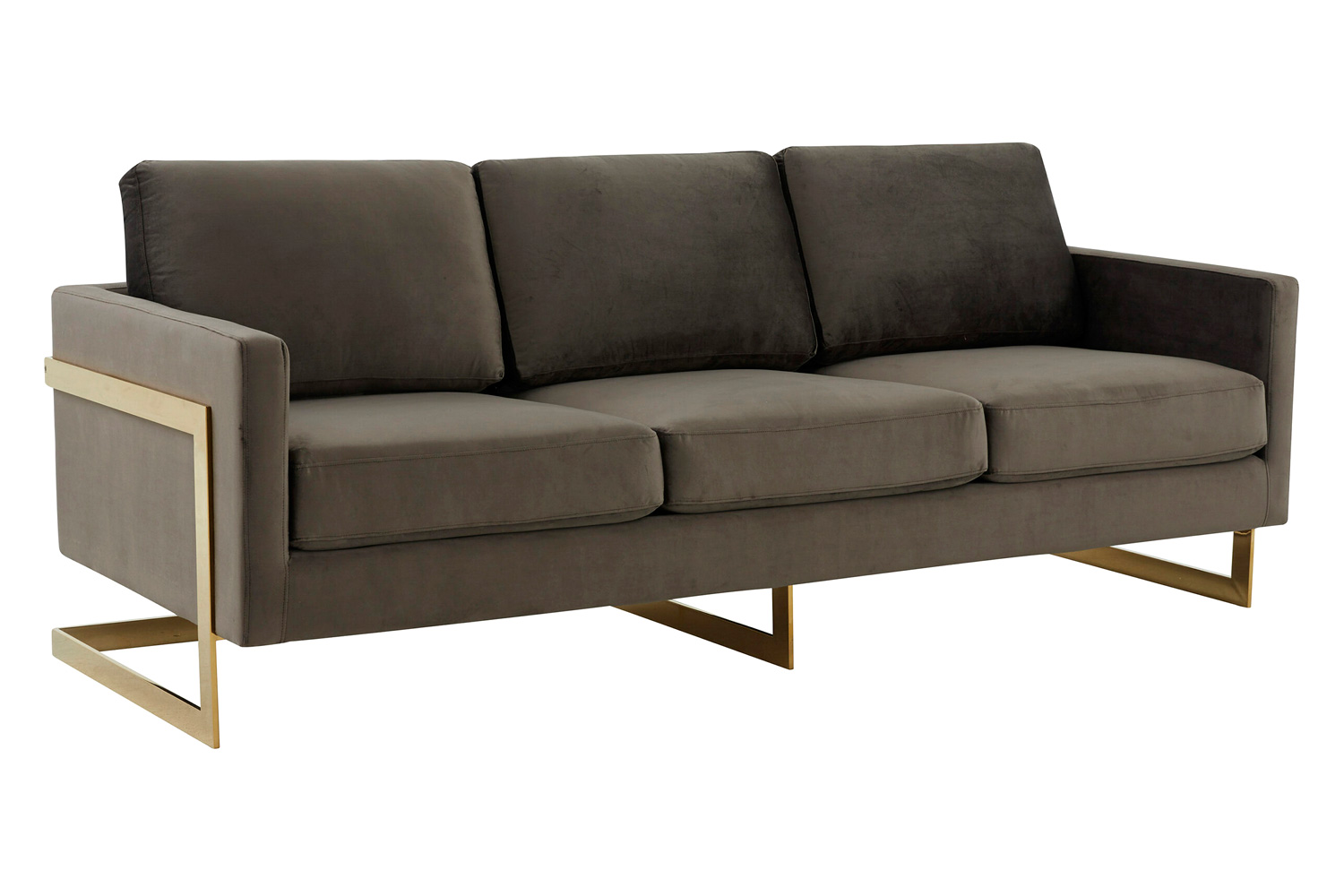 LeisureMod - Lincoln Velvet Sofa with Gold Frame