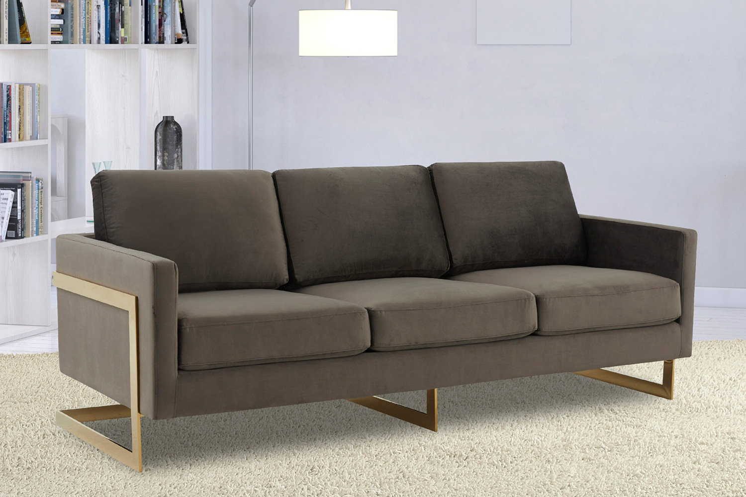 LeisureMod Lincoln Velvet Sofa with Gold Frame - Dark Gray