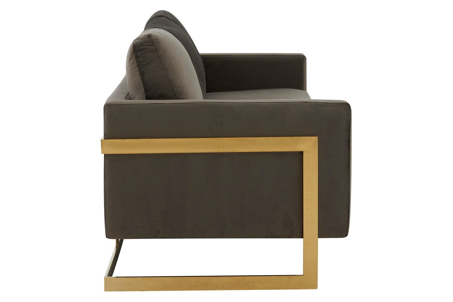 LeisureMod Lincoln Velvet Sofa with Gold Frame - Dark Gray