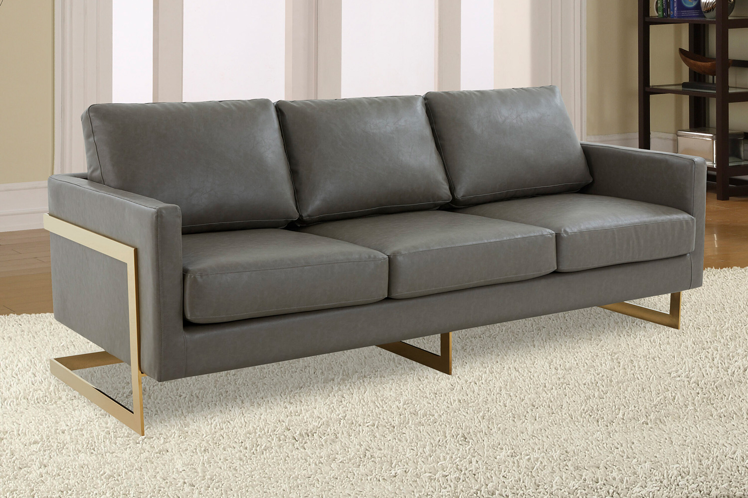 LeisureMod - Lincoln Velvet Sofa with Gold Frame