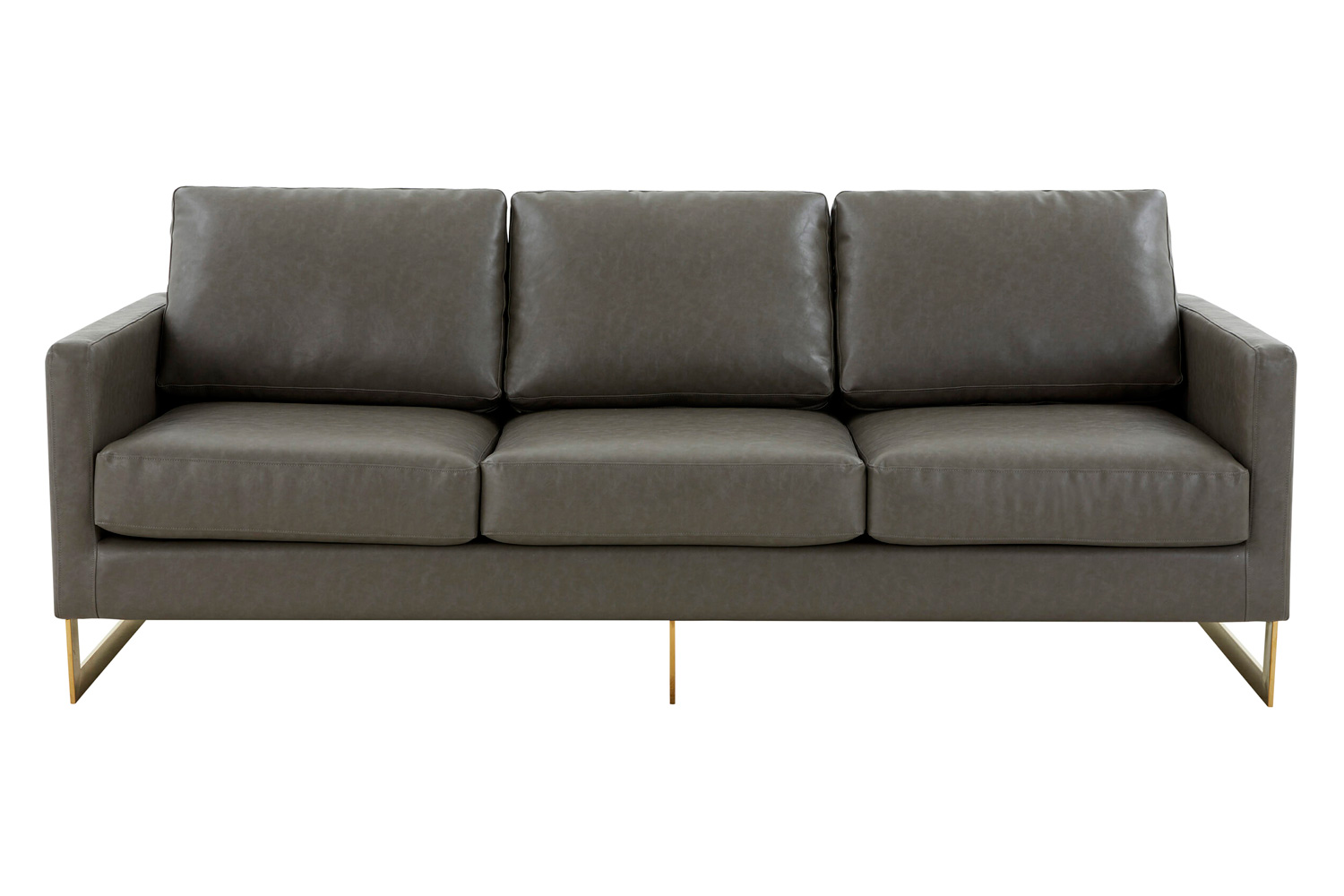LeisureMod Lincoln Leather Sofa with Gold Frame - Gray