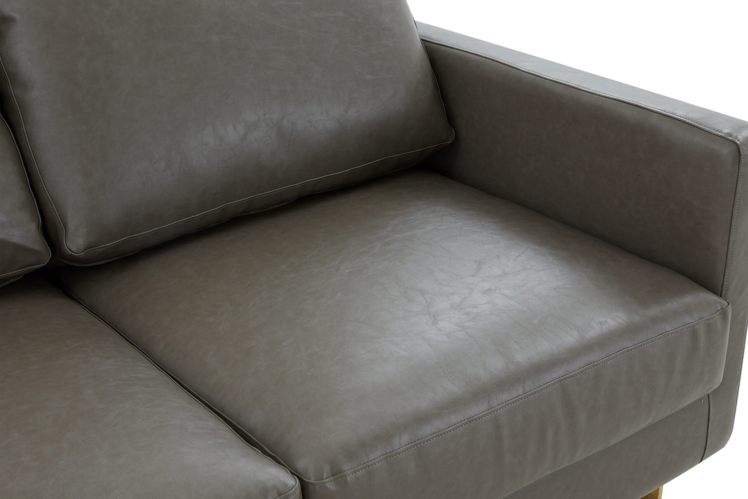 LeisureMod Lincoln Leather Sofa with Gold Frame - Gray