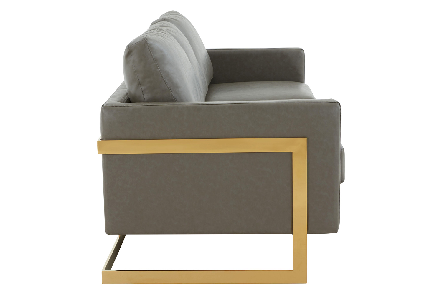 LeisureMod Lincoln Leather Sofa with Gold Frame - Gray