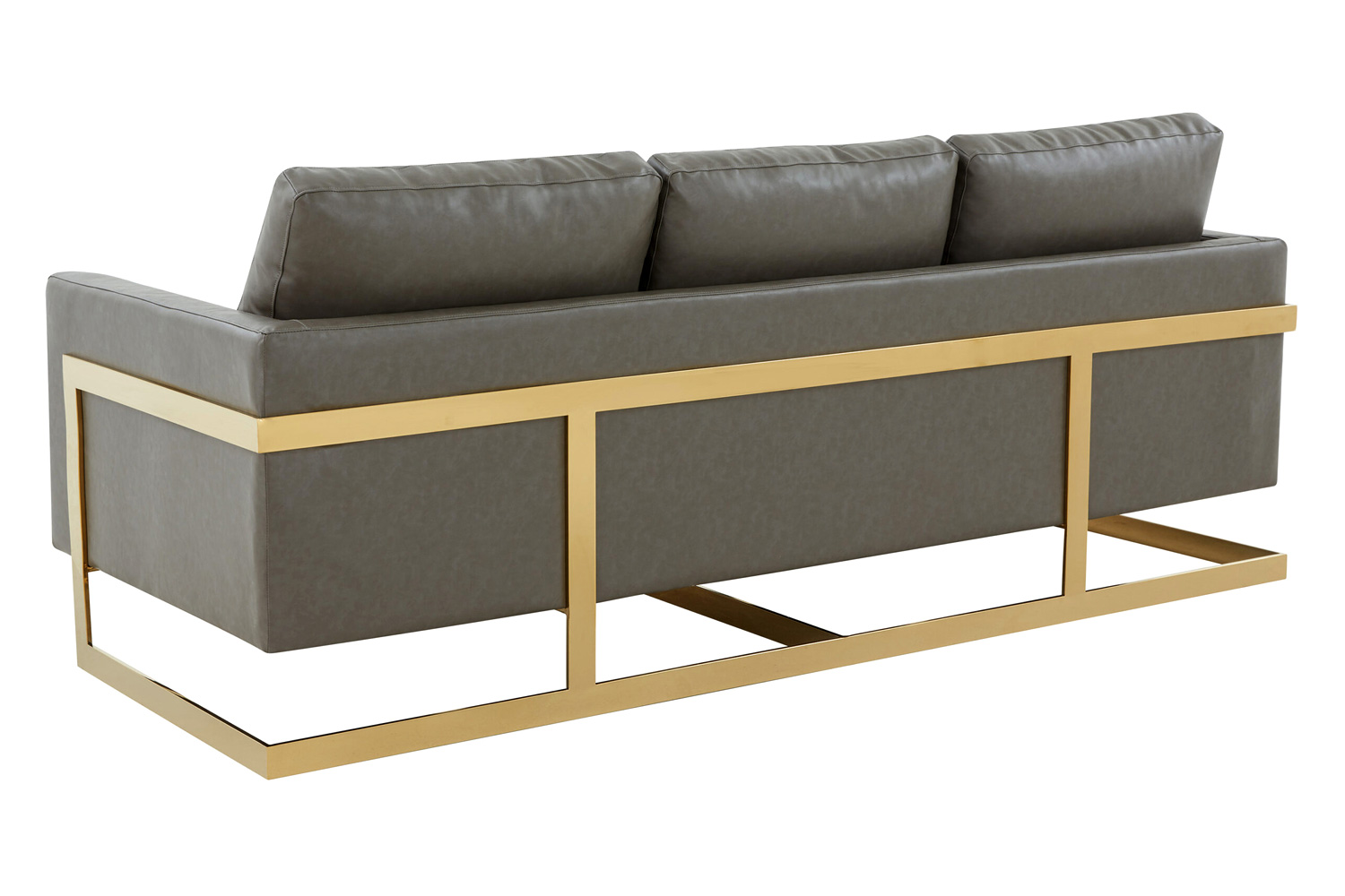 LeisureMod Lincoln Leather Sofa with Gold Frame - Gray