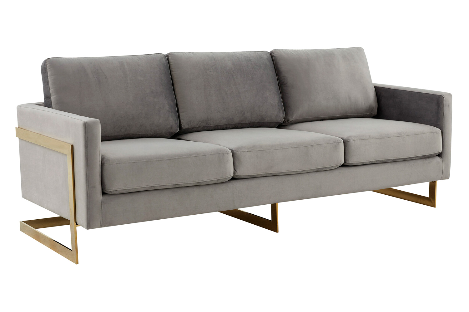 LeisureMod - Lincoln Velvet Sofa with Gold Frame