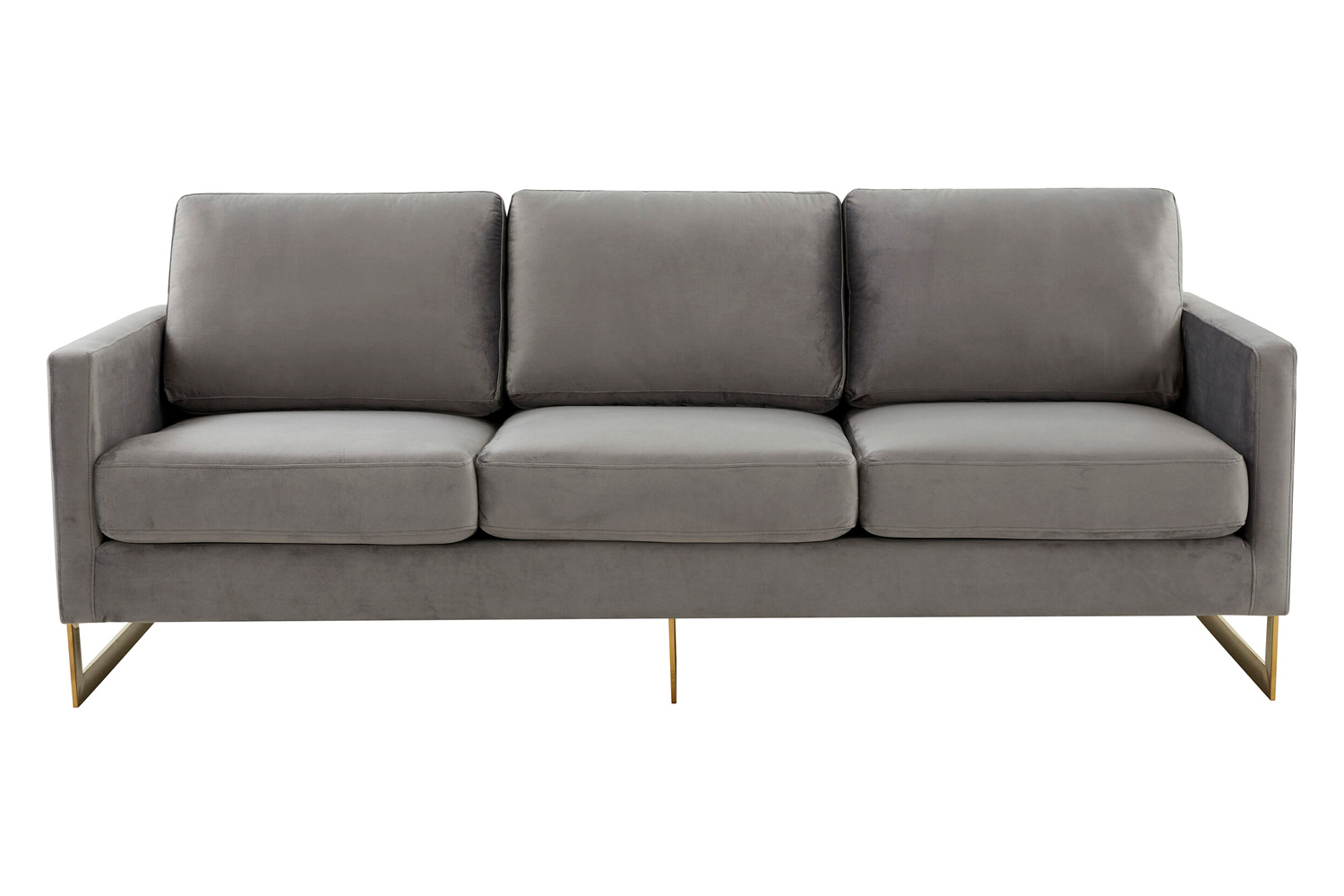 LeisureMod Lincoln Velvet Sofa with Gold Frame - Light Gray
