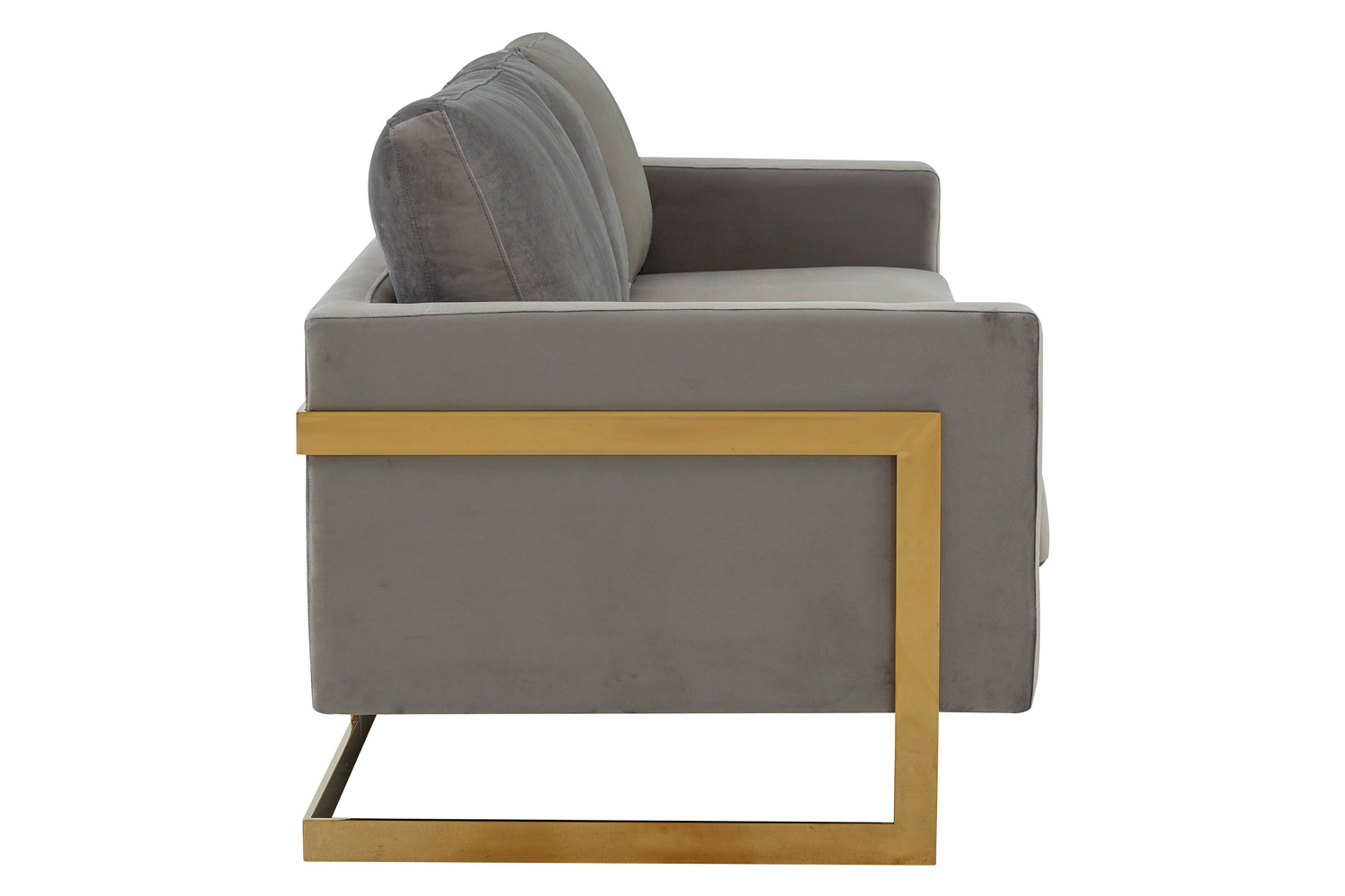 LeisureMod Lincoln Velvet Sofa with Gold Frame - Light Gray