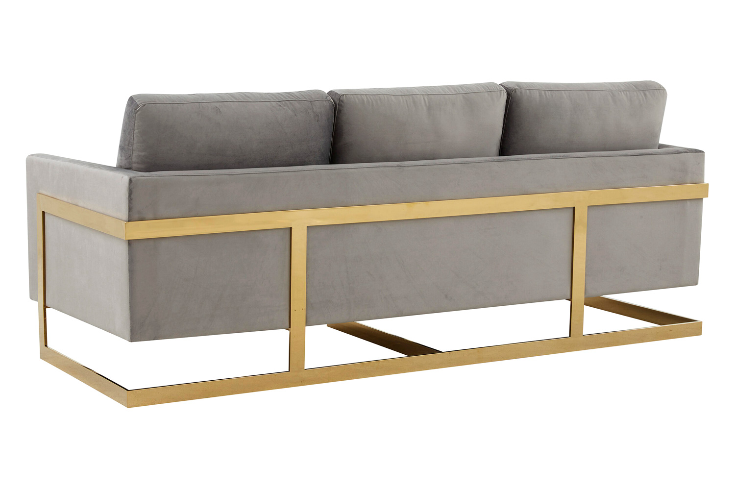 LeisureMod Lincoln Velvet Sofa with Gold Frame - Light Gray