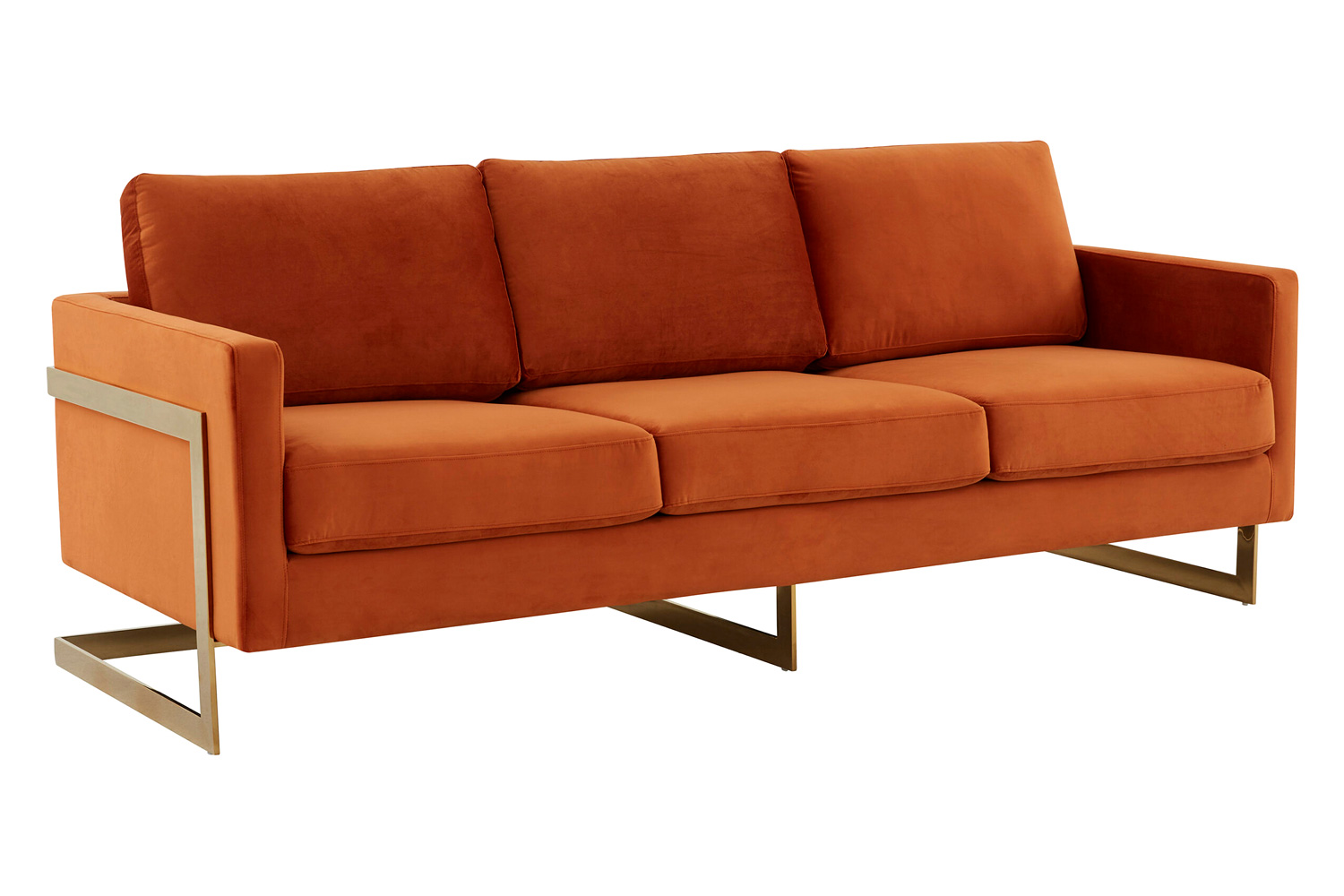 LeisureMod - Lincoln Velvet Sofa with Gold Frame