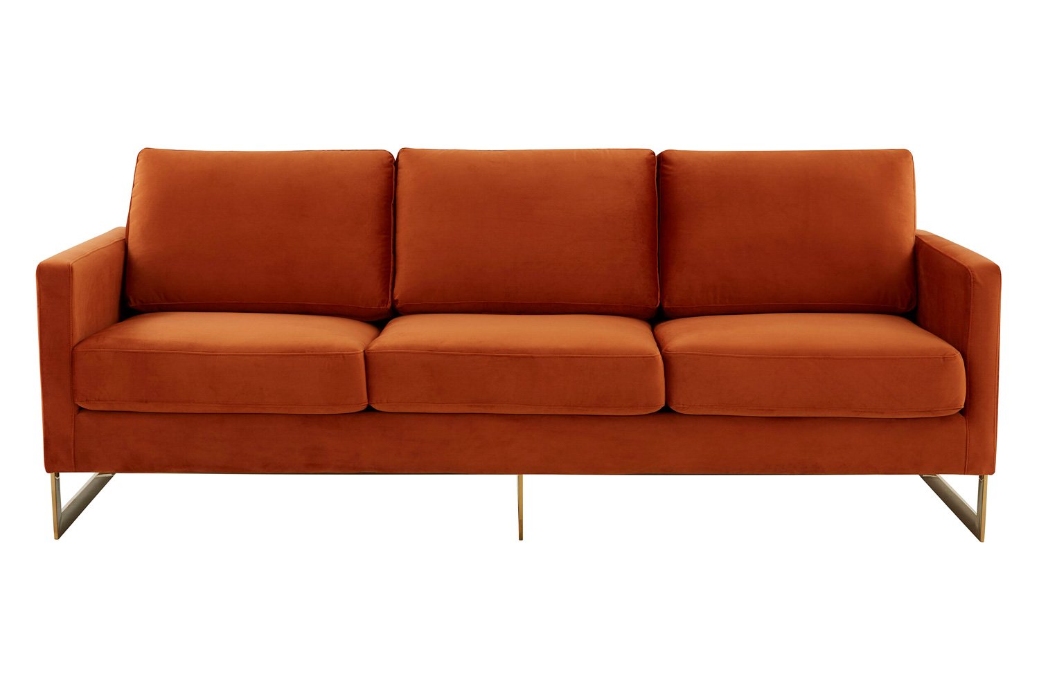 LeisureMod Lincoln Velvet Sofa with Gold Frame - Orange/Marmalade
