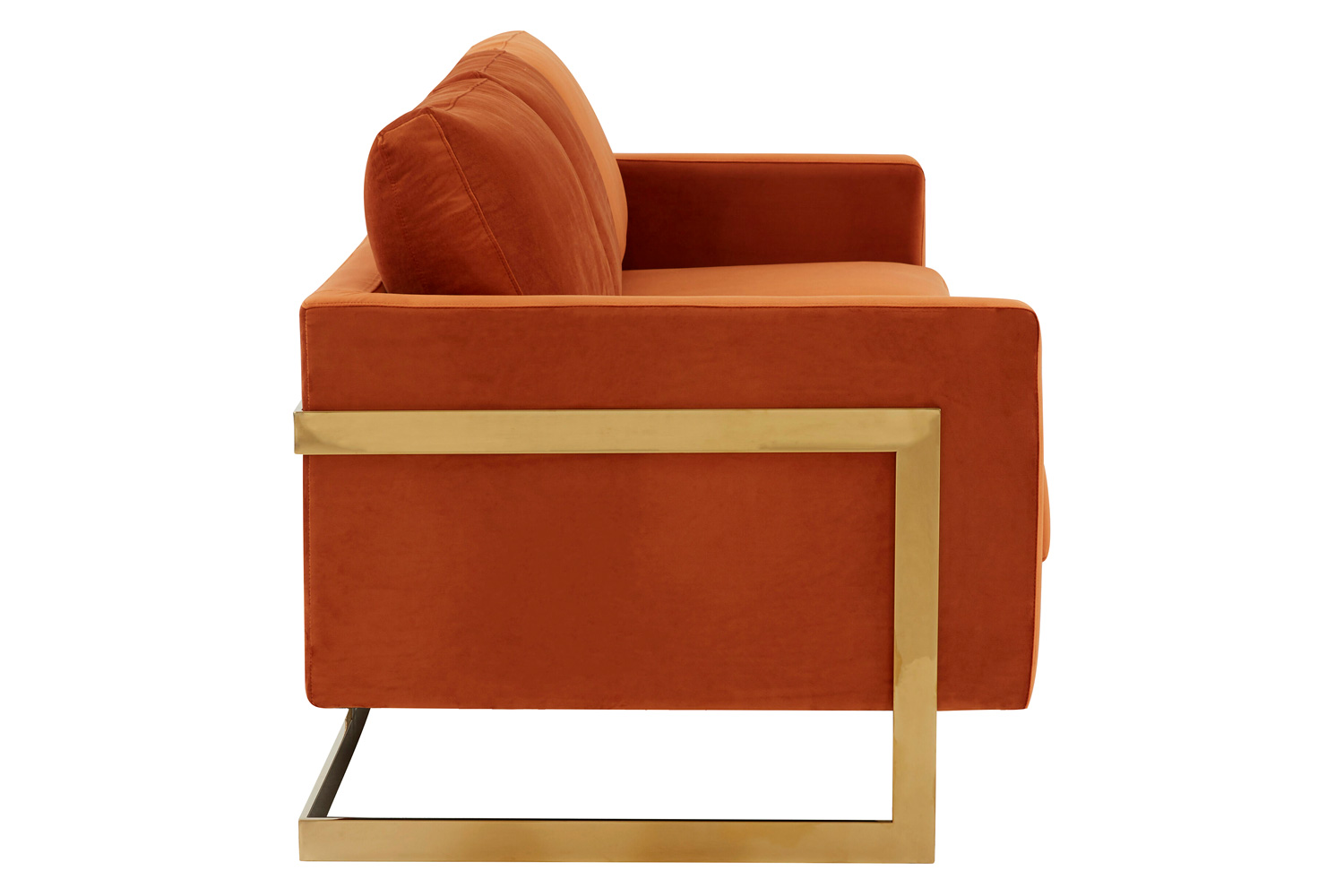 LeisureMod Lincoln Velvet Sofa with Gold Frame - Orange/Marmalade