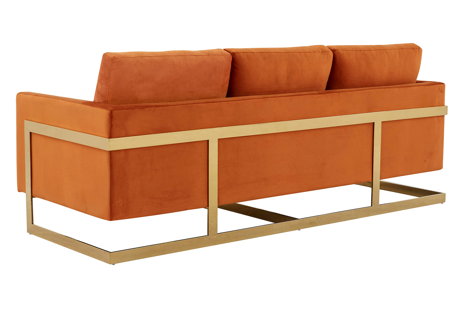 LeisureMod Lincoln Velvet Sofa with Gold Frame - Orange/Marmalade