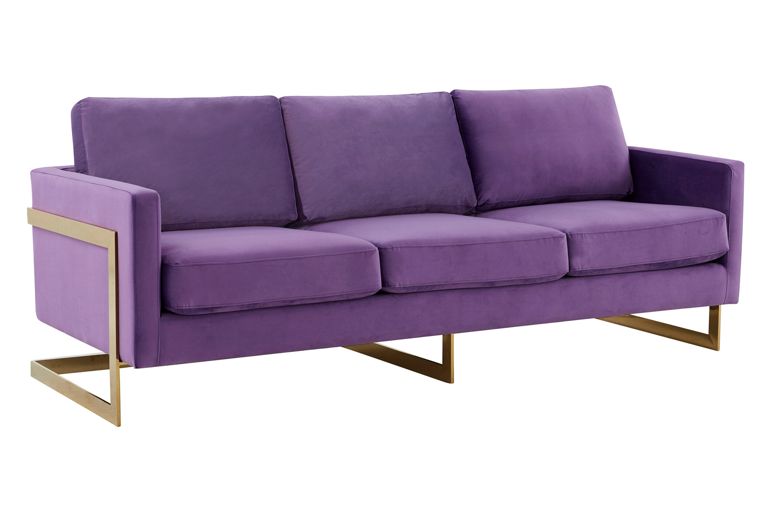LeisureMod - Lincoln Velvet Sofa with Gold Frame