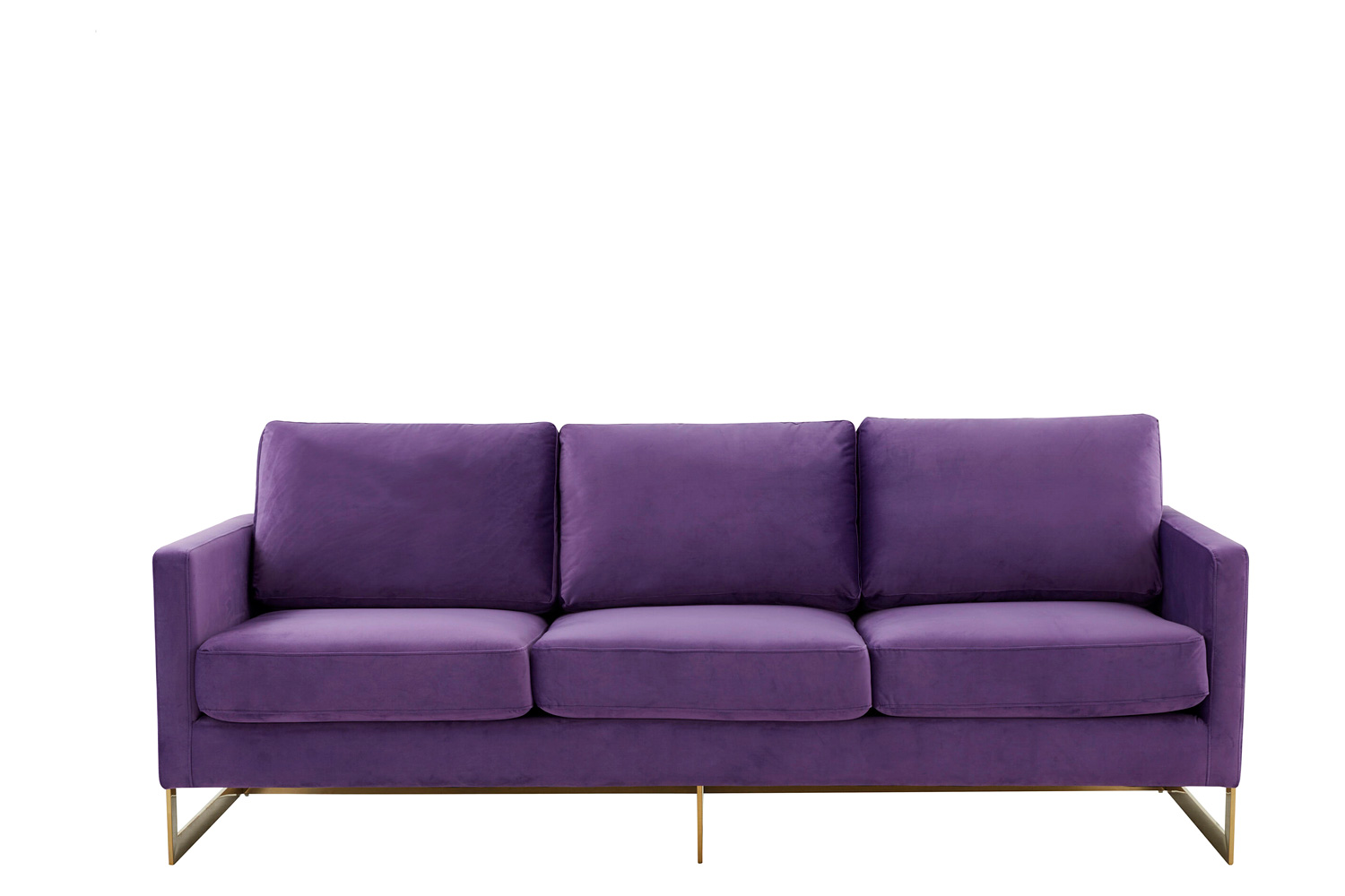 LeisureMod Lincoln Velvet Sofa with Gold Frame - Purple