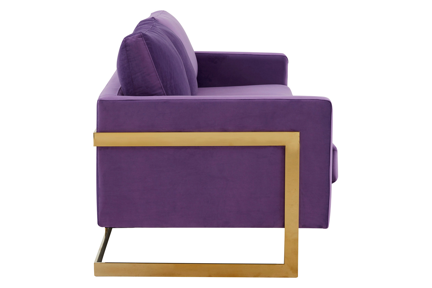 LeisureMod Lincoln Velvet Sofa with Gold Frame - Purple