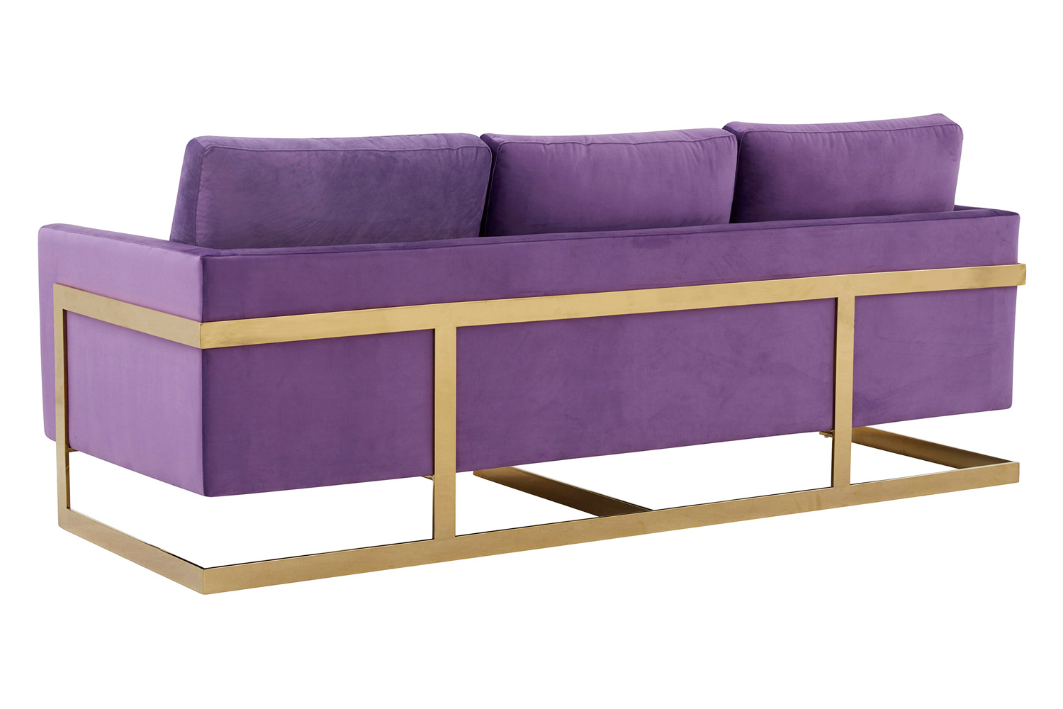 LeisureMod Lincoln Velvet Sofa with Gold Frame - Purple