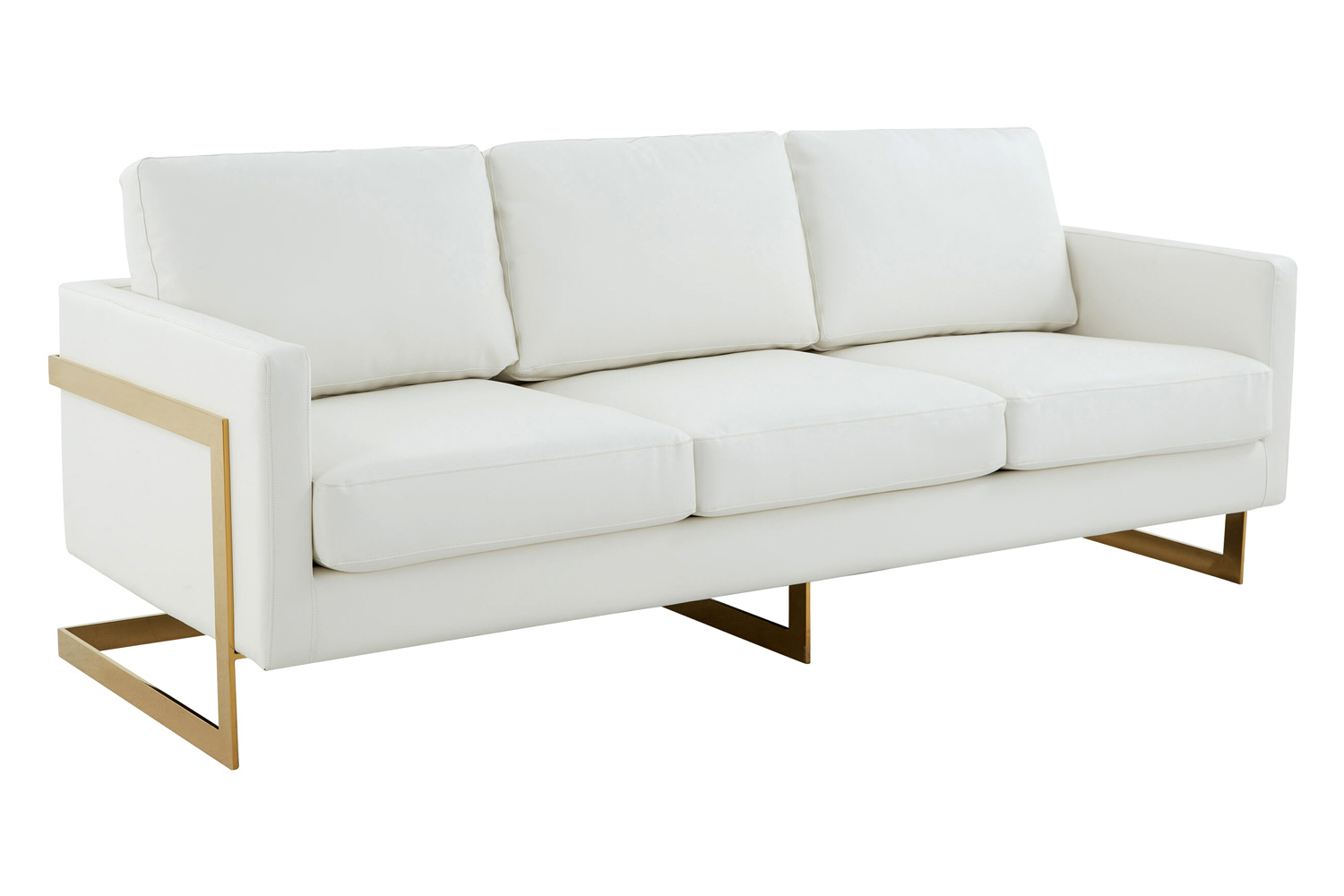 LeisureMod - Lincoln Velvet Sofa with Gold Frame