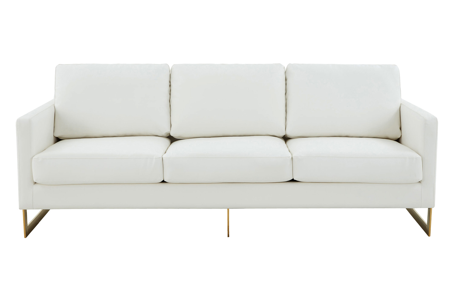 LeisureMod Lincoln Leather Sofa with Gold Frame - White