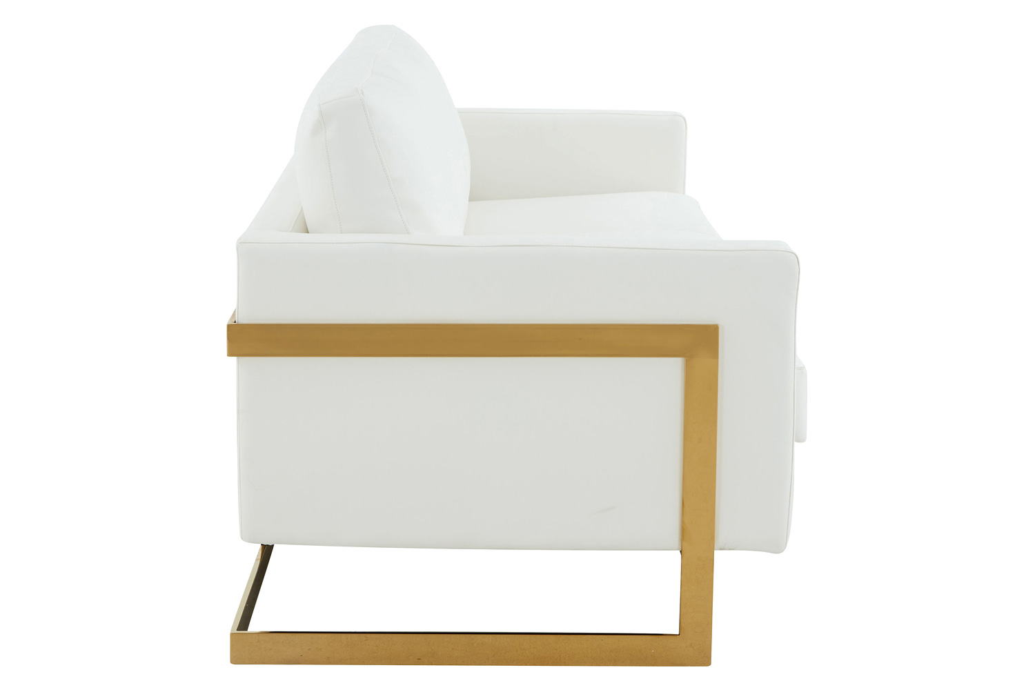 LeisureMod Lincoln Leather Sofa with Gold Frame - White