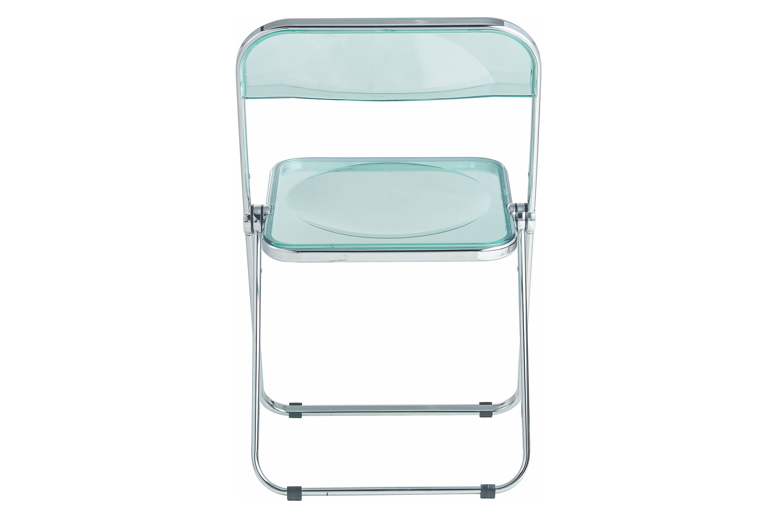 LeisureMod Lawrence 5-Piece Dining Set with Folding Acrylic Dining Chairs and Round Dining Table with Geometric Base - Jade Green