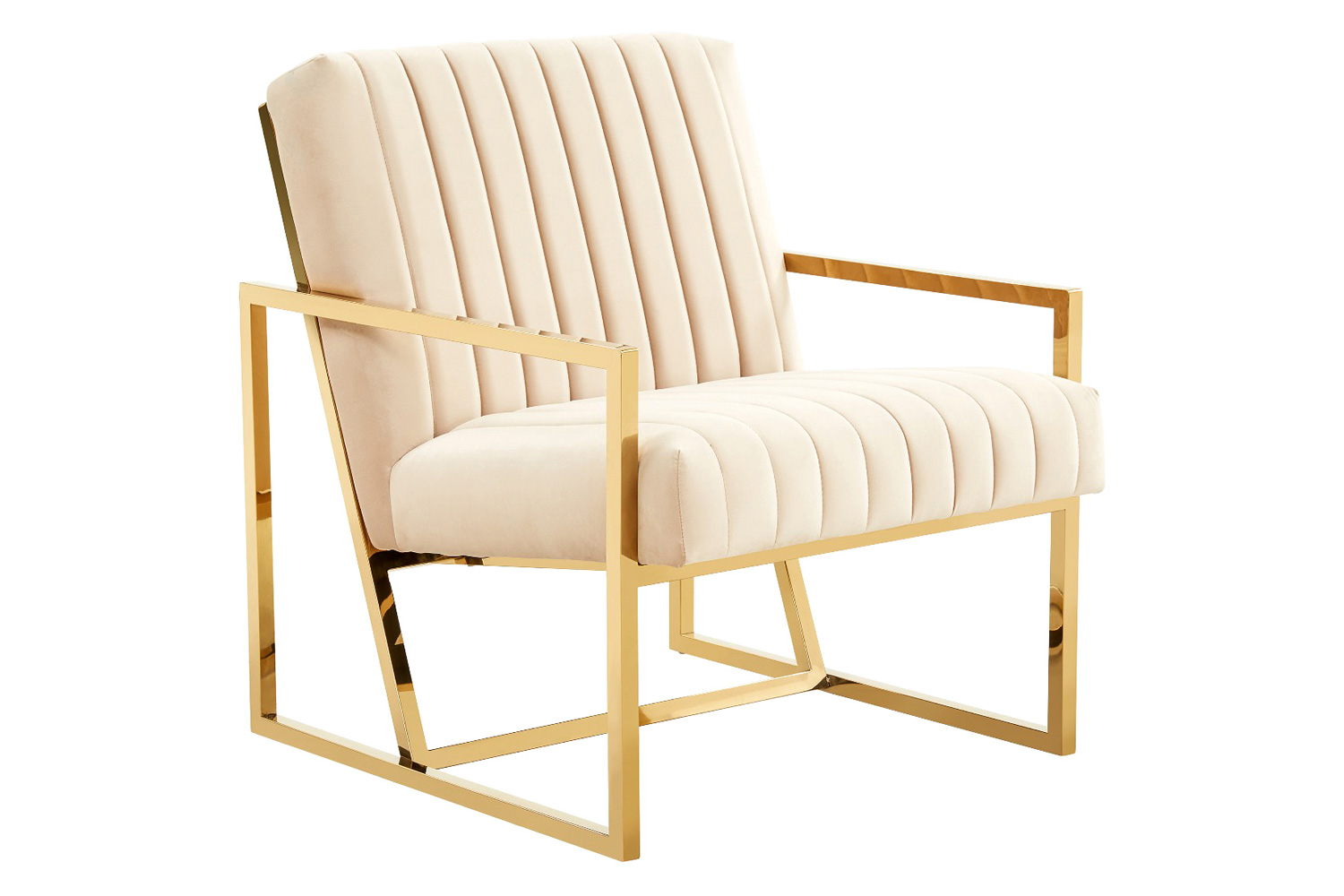 LeisureMod - Montgomery Velvet Pinstripe Design Accent Armchair with Gold Frame