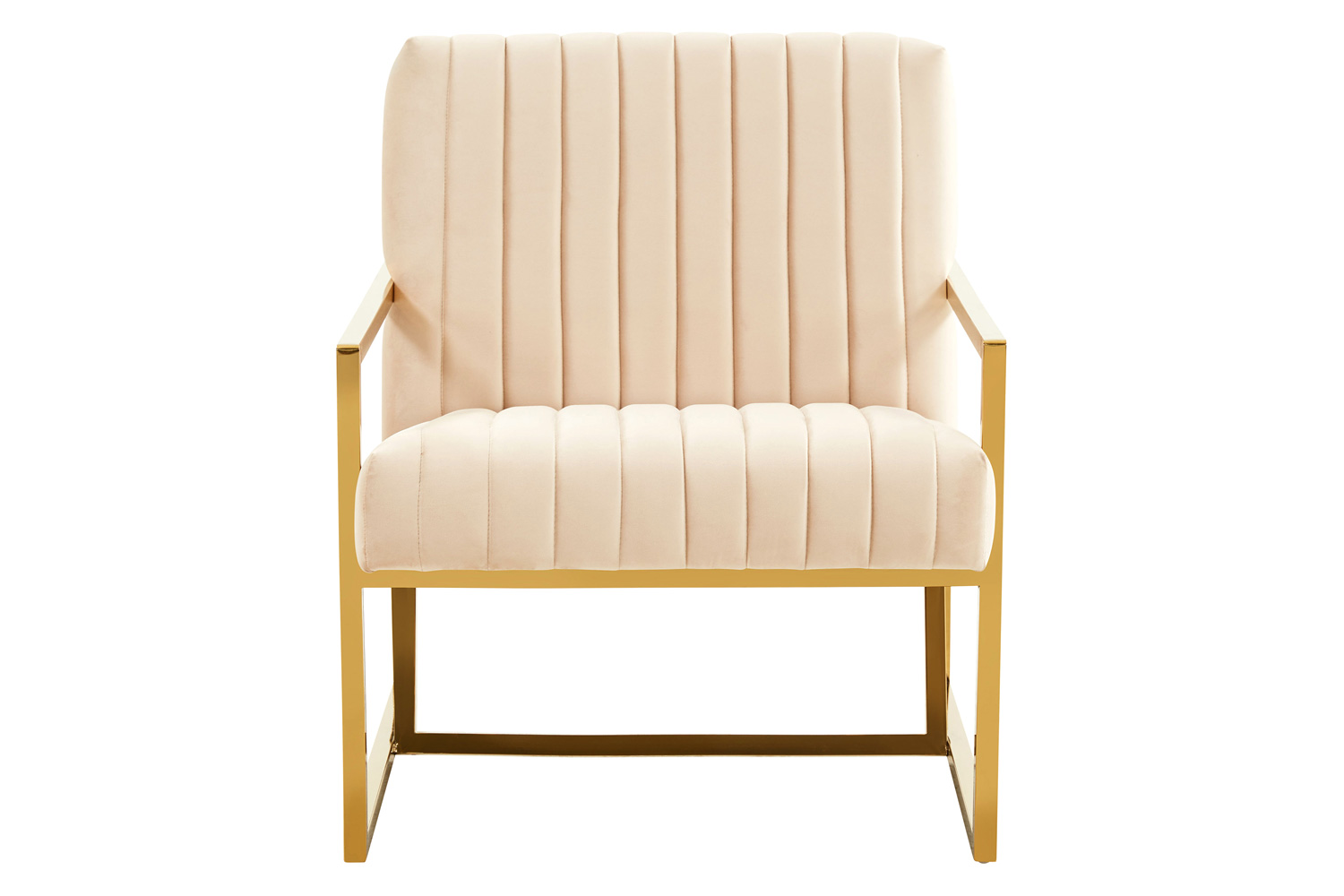 LeisureMod Montgomery Velvet Pinstripe Design Accent Armchair with Gold Frame - Beige
