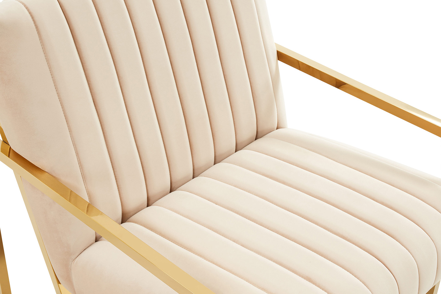 LeisureMod Montgomery Velvet Pinstripe Design Accent Armchair with Gold Frame - Beige