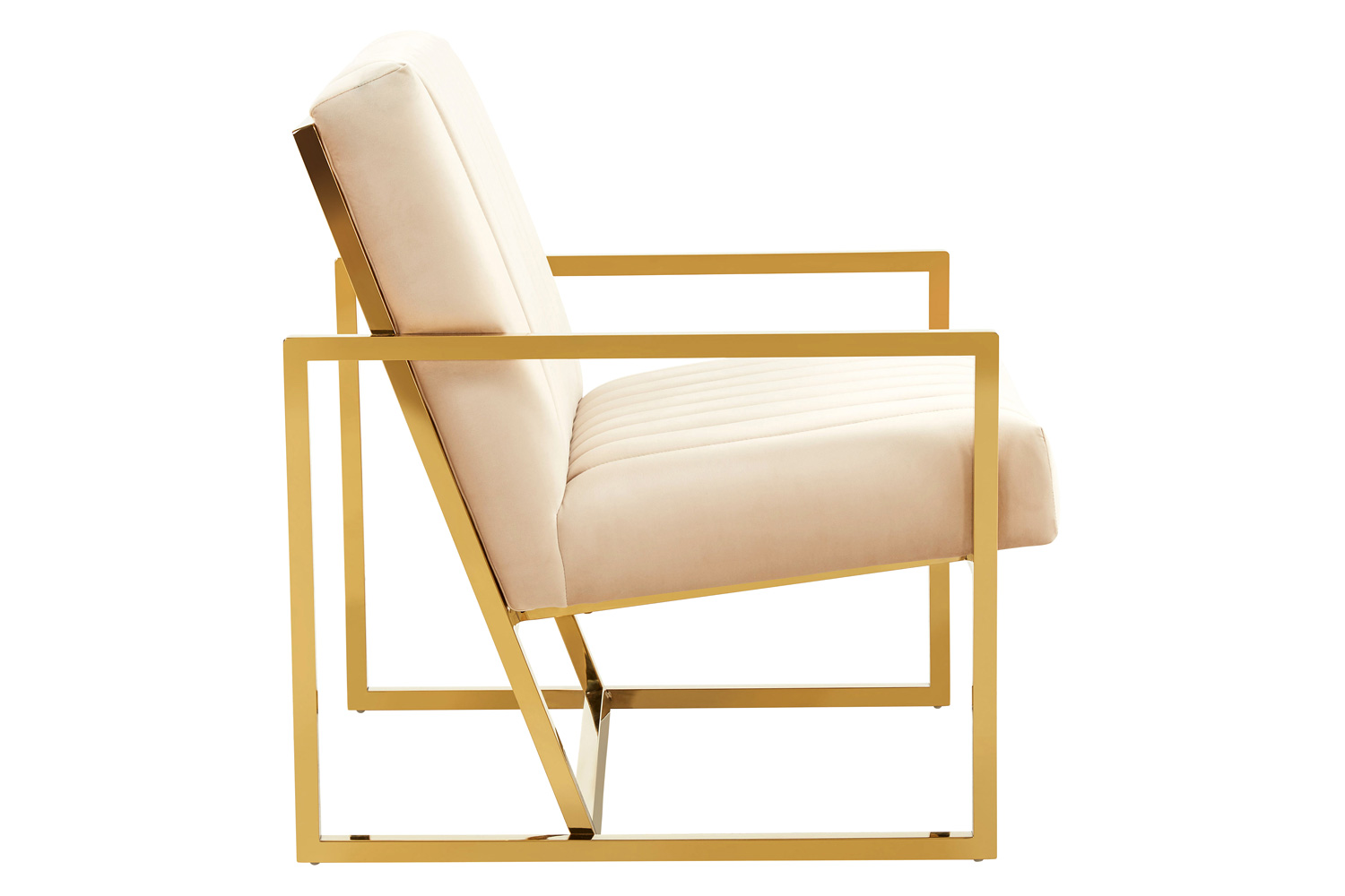 LeisureMod Montgomery Velvet Pinstripe Design Accent Armchair with Gold Frame - Beige