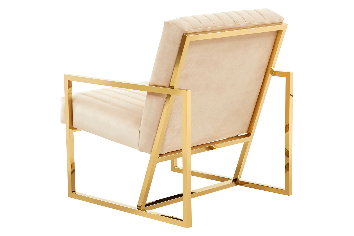 LeisureMod Montgomery Velvet Pinstripe Design Accent Armchair with Gold Frame - Beige