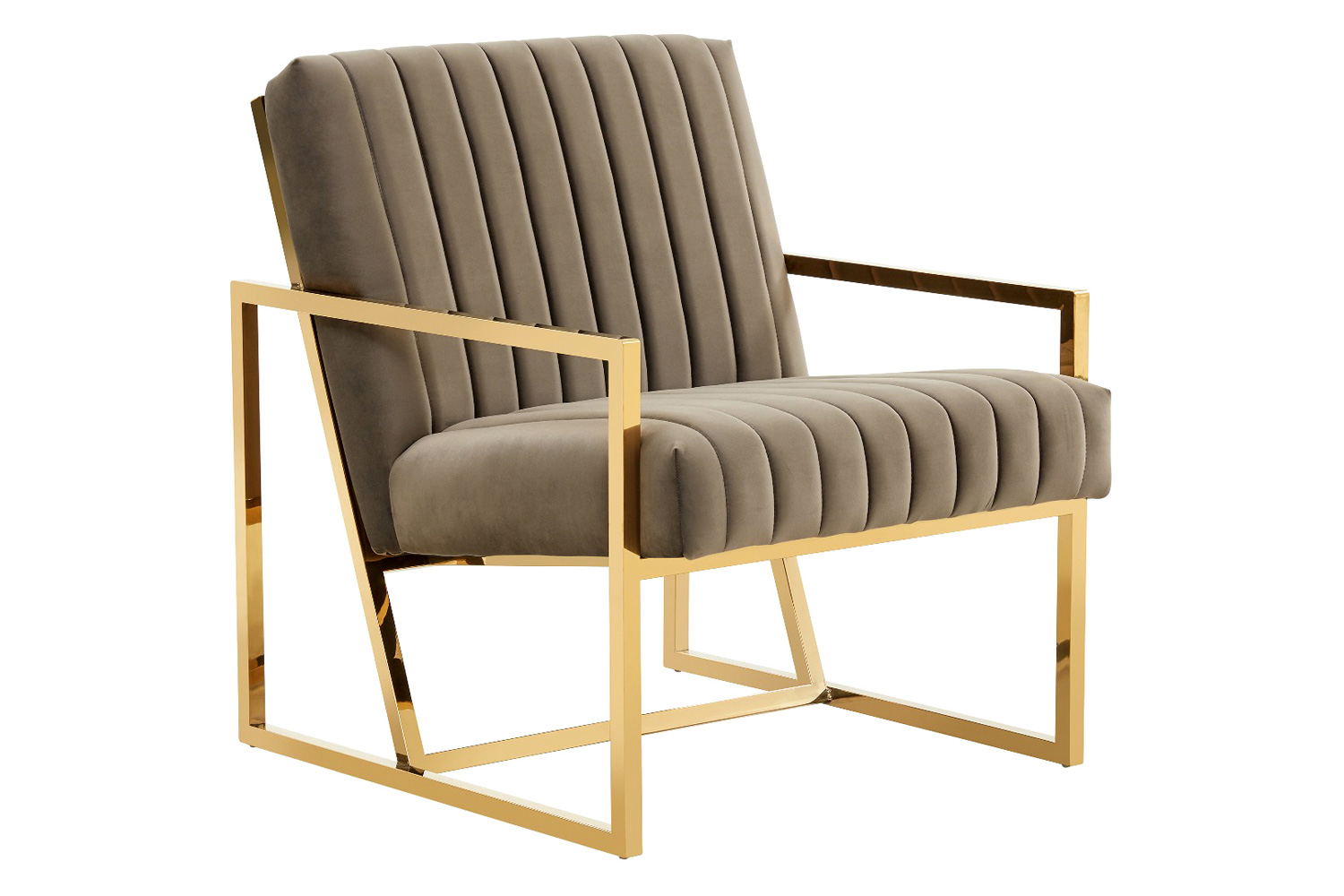 LeisureMod - Montgomery Velvet Pinstripe Design Accent Armchair with Gold Frame