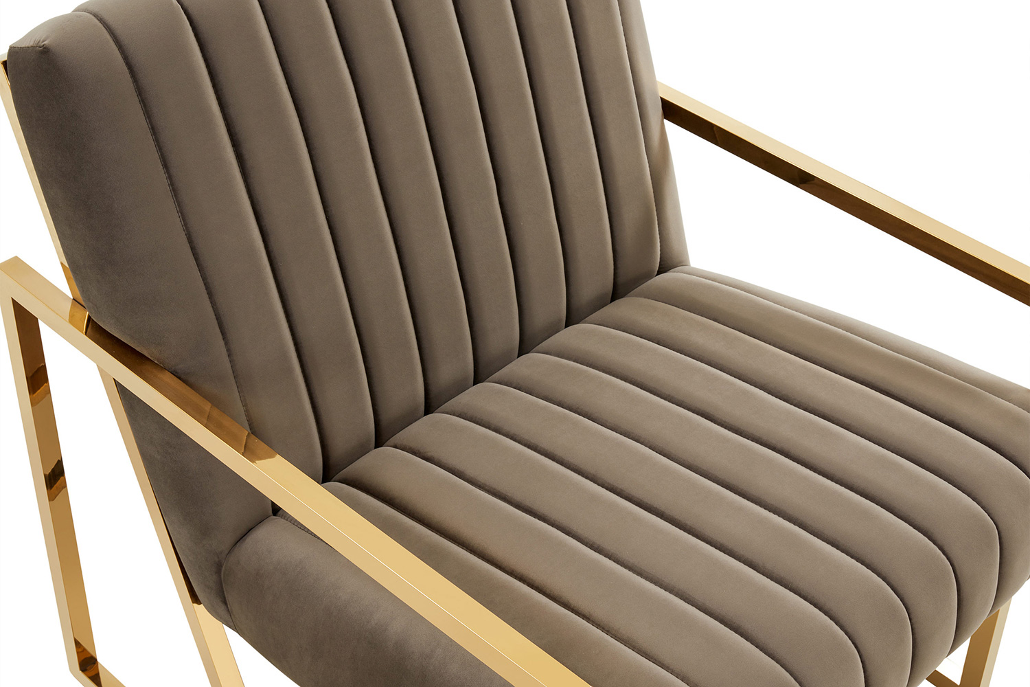 LeisureMod Montgomery Velvet Pinstripe Design Accent Armchair with Gold Frame - Dark Gray