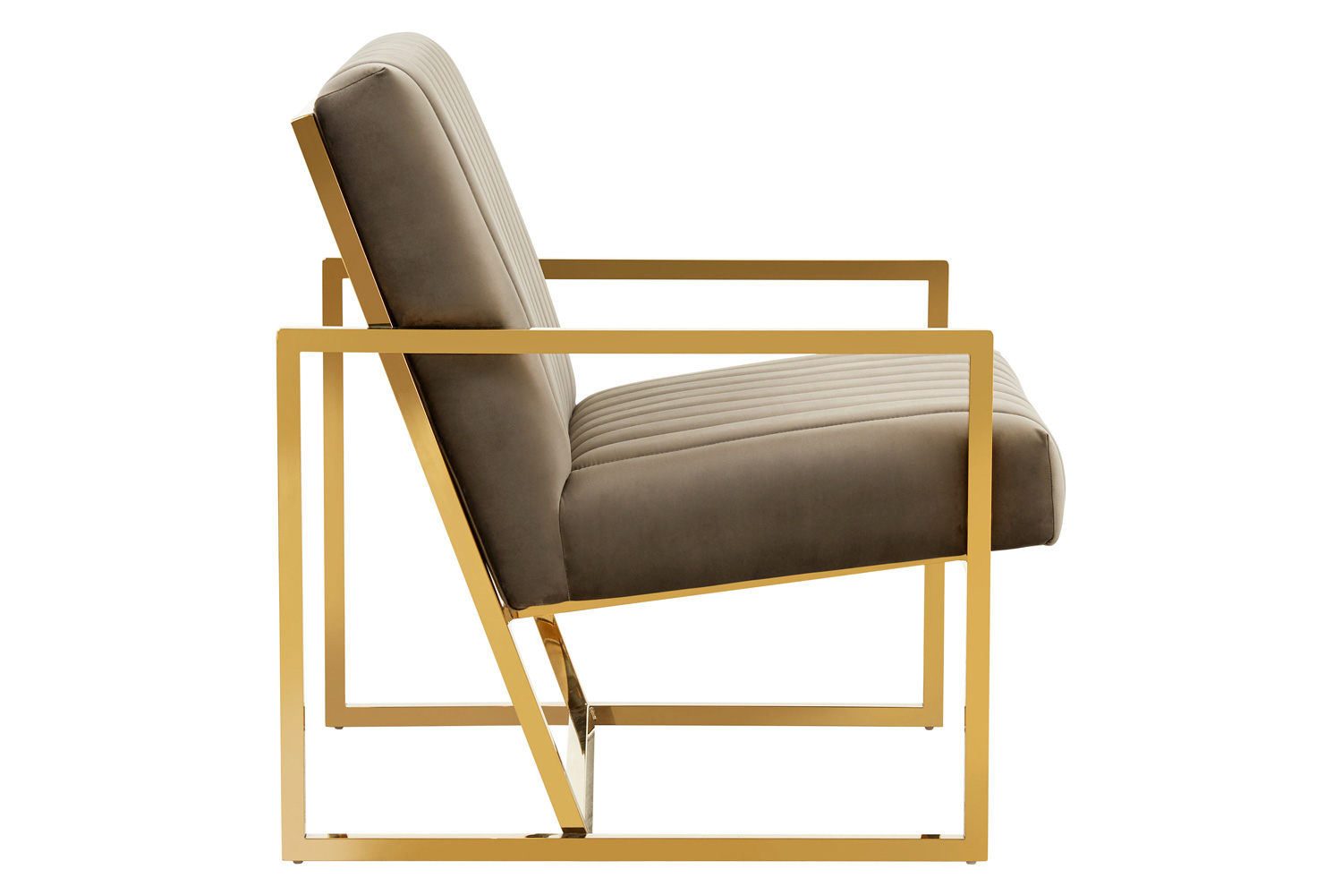 LeisureMod Montgomery Velvet Pinstripe Design Accent Armchair with Gold Frame - Dark Gray