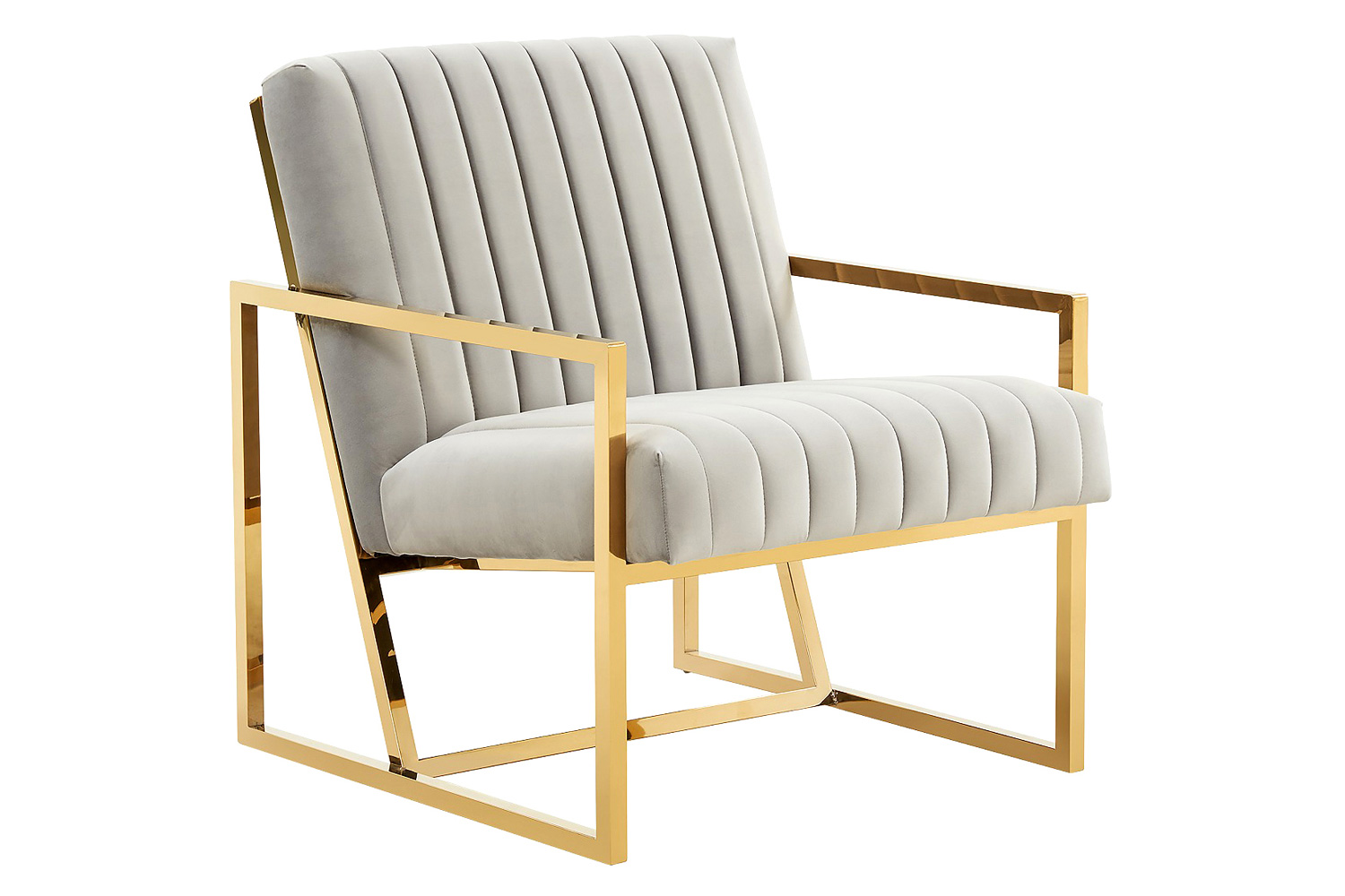 LeisureMod - Montgomery Velvet Pinstripe Design Accent Armchair with Gold Frame